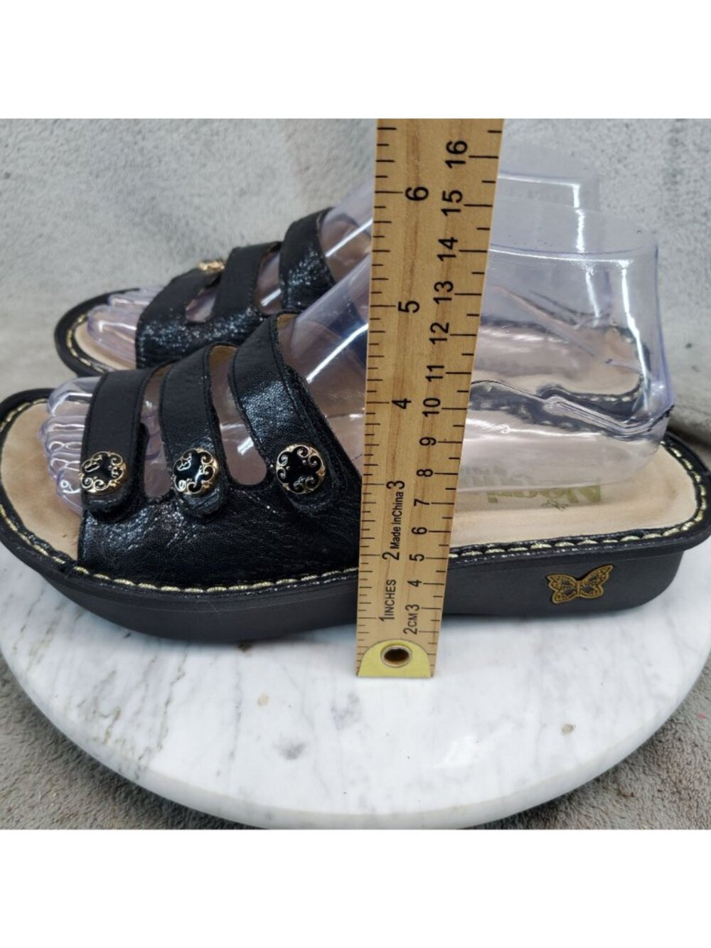 Alegria Shoes Womens Size EU 38 US 8/8.5 Fiona Black Leather Slip On Slide Sanda - Picture 2 of 11